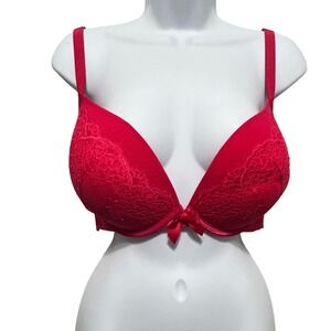 Torrid Women Coquette Lace Padded Push-Up Plunge Bra 44C Pink Romantic Lingerie